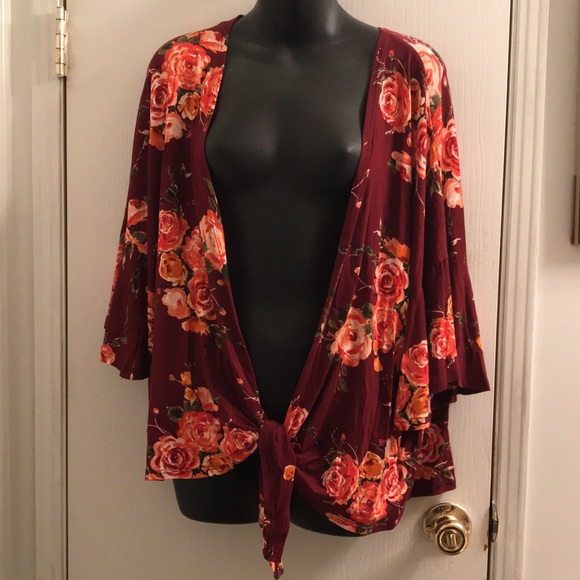 (1X) Plus Size Wine Floral Cardigan - Picture 3 of 5
